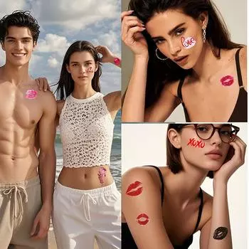 Временные татуировки ко Дню святого Валентина, красные, любовные, розовые, губы, поцелуй, сердце, поддельные татуировки, наклейки, тематические украшения, принадлежности onesize