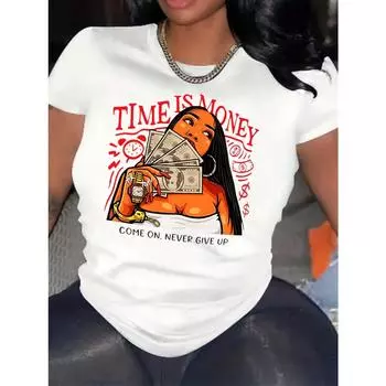Время - деньги, давай, никогда не сдавайся, футболка женская уличная повседневная футболка хип-хоп свободная одежда летняя дышащая с коротким рукавом S