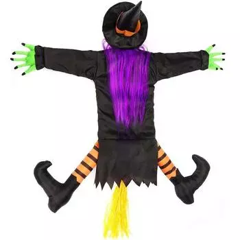 Врезающаяся в дерево ведьма, летающая в дерево, украшения для крыльца на Хэллоуин * Purple Hair Purple Legs