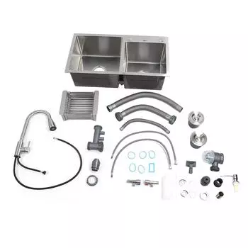 Врезной кухонный комплект мойки из нержавеющей стали 304, выдвижной кран, 3 отверстия, двойная чаша, мойка со сливом