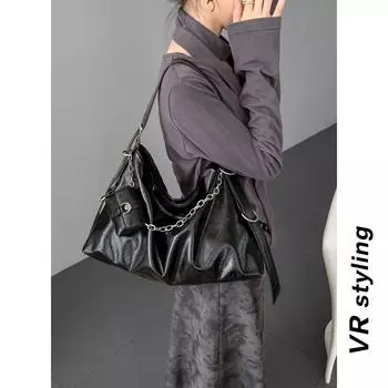 Vrstyling Underarm Bag Sexy Commute Style Tote Bag Mother and Child Bag Casual Easiest for Match Retro Chain Crossbody Bag Black