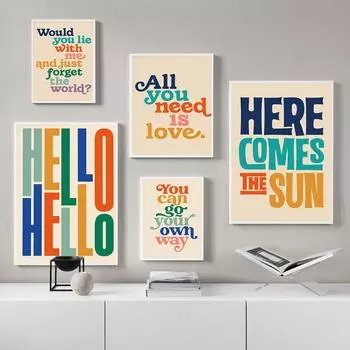 Все, что вам нужно, это любовь Плакат Настенное искусство Веселые вдохновляющие цитаты Текст Картина на холсте Печать Настенные рисунки Гостиная Домашний декор 21x30cm No Framed