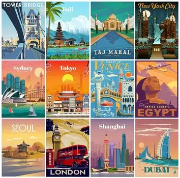 Все квадратные/круглые алмазы 5D DIY Алмазная картина Стиль здания Вышивка крестиком 5D Украшение дома Подарок Full Round 20X30CM красный