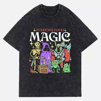 Все любят футболку оверсайз с принтом Magic Devil, винтажной стирки, хлопковую, мужскую, Y2K, одежда, топ S
