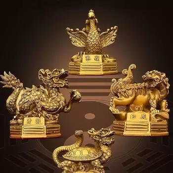 Все медные украшения Четыре божественных зверя Духи зверей Зеленые драконы Белые тигры Ярко-красные воробьи и декоративные поделки Сюаньу