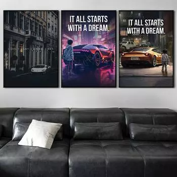 Все начинается с мечты, постеры с героями мультфильмов, настенное искусство, вдохновляющая картина на холсте, печать, фотографии, декор для гостиной, кабинета, Куадрос 21x30cm No Framed
