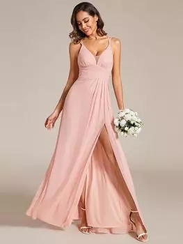 Всегда красивое женское платье для подружки невесты с глубоким вырезом на тонких бретельках и высоким разрезом 2XL бордовый