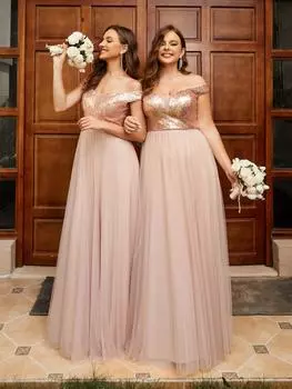 Всегда красивое женское вечернее вечернее платье без рукавов из тюля с V-образным вырезом и пайетками 2XL розового золота