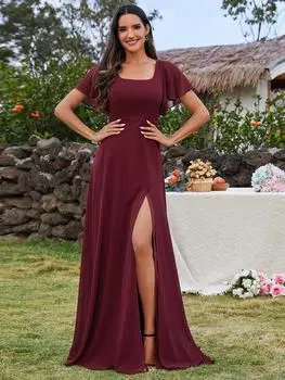 Всегда красивые женские платья с v-образным вырезом и открытой спиной, с уздечкой и короткими рукавами, трапециевидное платье с высоким разрезом, шифоновые вечерние платья L небесно-голубой