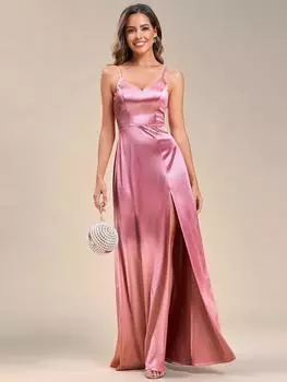 Всегда красивые женские сексуальные атласные бретельки с v-образным вырезом, облегающие вечерние платья с разрезом