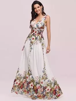 Всегда красивые женские шифоновые платья с цветочным принтом и двойным v-образным вырезом, полуформальные летние длинные вечерние платья S