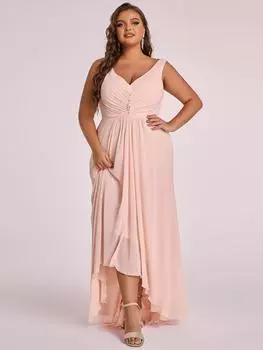 Всегда красивые женские шифоновые вечерние платья без рукавов с V-образным вырезом и высоким и низким подолом розовый