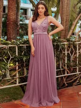 Всегда красивые женские вечерние платья с двойным v-образным вырезом и цветочной кружевной аппликацией, торжественное платье 3XL орхидейный