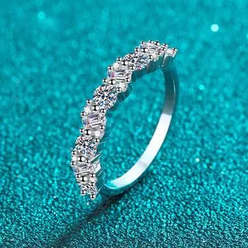 Всего 0,9 карата изумрудное/муассанитовое кольцо круглой огранки для женщин, сверкающее свадебное полукольцо из стерлингового серебра 925 пробы, ювелирные изделия 5.5