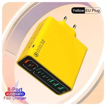 Всего 120 Вт USB C зарядное устройство PD Muti 8 портов быстрая высокоскоростная зарядка мобильного телефона быстрая зарядка Type C настенный адаптер для iPhone Xiaomi EU Plug Yellow