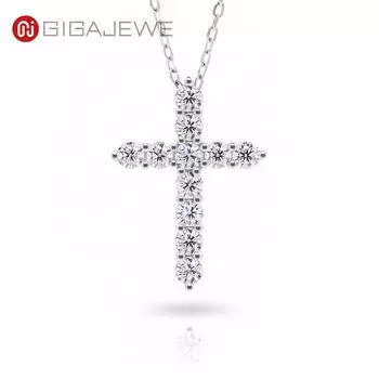 Всего 1 .1ct 3mmx11 круглой огранки D Vvs1 муассанит 925 серебро христианский религиозный крест кулон ожерелье женщина девушка подарок 40-45cm