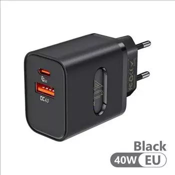 Всего 40 Вт USB быстрое зарядное устройство PD быстрая зарядка телефон зарядное устройство ЕС/США вилка адаптер для iPhone Xiaomi Samsung USB C настенное зарядное устройство EU Plug Black
