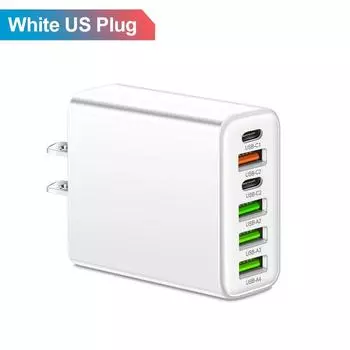 Всего 65 Вт 6 в 1 4 USB и 2 Type C Быстрая зарядка Быстрое настенное зарядное устройство для iPhone Samsung Xiaomi Oppo Адаптер для мобильного телефона US Plug White