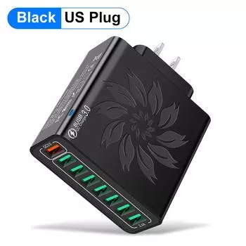 Всего 65 Вт 8 в 1 USB зарядное устройство для телефона настенный адаптер для iPhone 15 14 Pro Max Xiaomi Samsung зарядное устройство для телефона US Plug Black