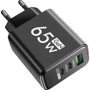 Всего 65 Вт GaN зарядное устройство USB PD Type C быстрая зарядка мобильного телефона адаптер QC3.0 для iPhone 14 15 Pro Max Samsung Galaxy S24 Xiaomi EU Black