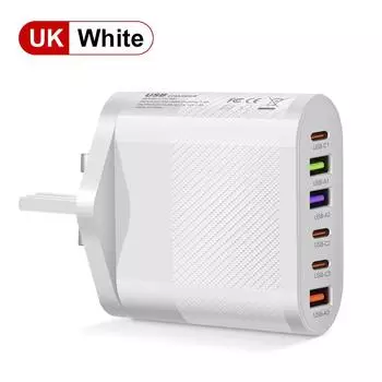 Всего 65 Вт USB зарядное устройство 6 портов быстрая зарядка 3.0 PD тип C настенное зарядное устройство многопортовый телефон зарядное устройство адаптер для iPhone Xiaomi Samsung UK White
