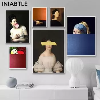 Всемирно известная картина в стиле ретро, настенное искусство, фантазия, женщина, холст, плакаты, принты, фигурка, креативная настенная картина для украшения гостиной 21cm30cm NoFrame