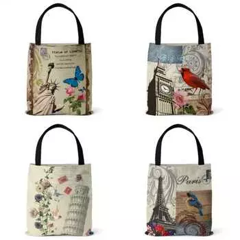 Всемирно известная серия зданий Landmark, холщовая сумка, сумка с цифровой печатью, женская сумка с ручкой сверху, сумка через плечо 37*33*25cm