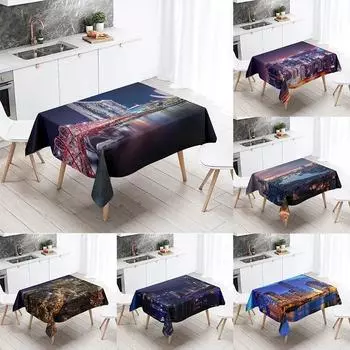 Всемирно известное городское здание, ночная сцена, скатерть, водонепроницаемая прямоугольная скатерть для ресторана, новое украшение для дома 40x70cm