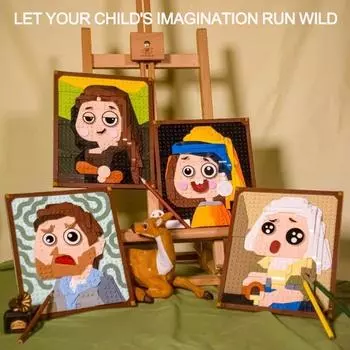 Всемирно известный человек, картина, рамка, строительный блок, загадочная улыбка, портрет, кирпичи, украшение для рабочего стола, детские игрушки, подарки на день рождения