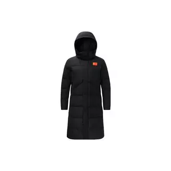 Всепогодная серия Anta FW22, однотонная длинная пуховая куртка с капюшоном и нашивкой в виде национального флага, верхняя одежда унисекс, черная 152250902-2