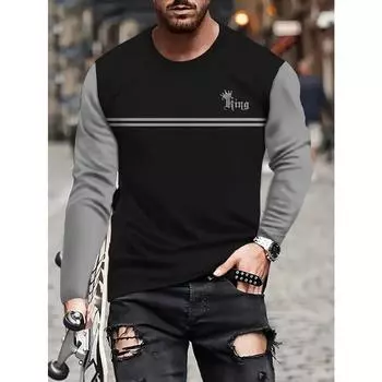 Всесезонная мужская футболка с круглым вырезом — стильный цветовой блок, длинные рукава, прочная и простая в уходе ткань M