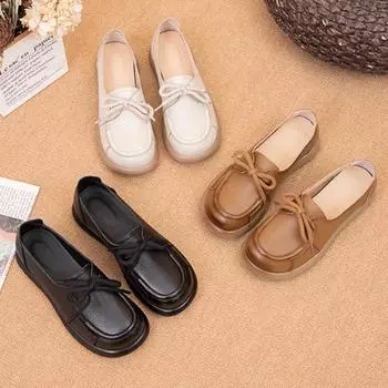 Всесезонная женская обувь из коровьей кожи первого слоя на сверхмягкой подошве с мелким горлышком, нескользящая женская обувь на плоской подошве 35 чёрный