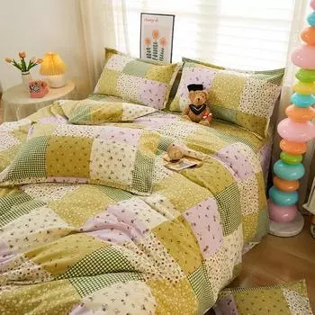 Всесезонное наличие King Queen Double Size Cartoon Duvet Cover Домашний текстиль Fresh Quilt Cover Soft Thick Mechanical Wash Pillowcasex2PCS