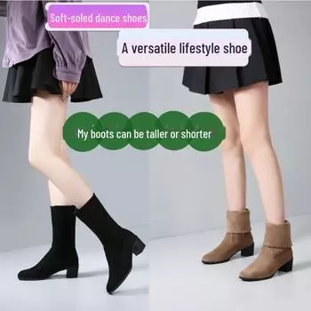 Всесезонные танцевальные ботинки на среднем каблуке для женщин 34 чёрный