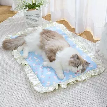 Всесезонный коврик для домашних животных в стиле принцессы, полностью съемный и моющийся коврик для маленьких собак, корейский кружевной матрас для кошек, коврик для будки S 50 * 35cm