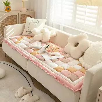 Всесезонный универсальный плюшевый нескользящий диванный коврик, цветная клетчатая диванная подушка, коврик-татами для спальни, детский коврик для ползания 50x50cm 1pcs зелёный