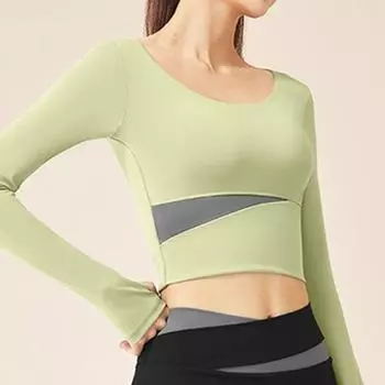 Вшитый бюстгальтер с отверстием для большого пальца, расширяющий пояс, цветная строчка, эластичная мягкость, женские рубашки с длинным рукавом, топы для занятий йогой, фитнесом и спортзалом S