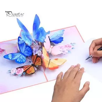 Всплывающая поздравительная открытка с красочным цветочным дизайном бабочки, 3D складная с конвертом, благодарственные открытки ручной работы Butterfly