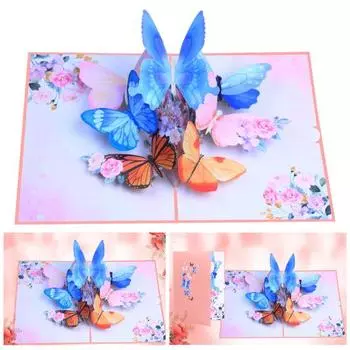 Всплывающая поздравительная открытка с красочным цветочным дизайном бабочки, 3D складная с конвертом, благодарственные открытки ручной работы Butterfly