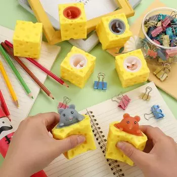 Всплывающая забавная мышь и сырный блок, антистрессовая игрушка, прятки, фигурки, снятие стресса, подарок для детей и взрослых серый
