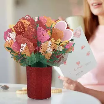 Всплывающий букет, бумажные цветочные открытки, поздравительная 3D всплывающая открытка с благословением на День матери и уникальный подарок для жены, родителя и учителя