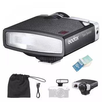 Вспышка Godox Lux Junior Retro Camera Clip-on Strobe GN12 6000K Фокусное расстояние 28 мм Совместимость с Sony Canon Nikon Fuji Olympus