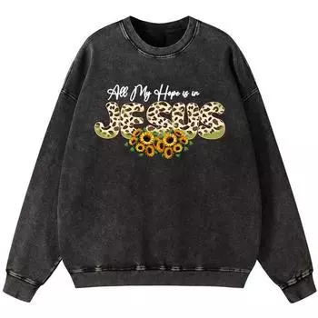 Вся моя надежда на Иисуса Женский винтажный хлопковый свитшот с эффектом стирки Тонкий стиль Хип-хоп Мягкие худи Осень Свободный S