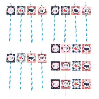 Вставьте открытку 4 июля, украшения для кексов, бумажная соломинка и зубочистки, американский флаг, шляпа 20X4.5CM