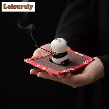 Вставка для благовоний в виде панды Милые керамические украшения для дома Сандаловое дерево Агаровое дерево Курильница для благовоний Сиденье для чая Домашнее животное Украшение для рабочего стола