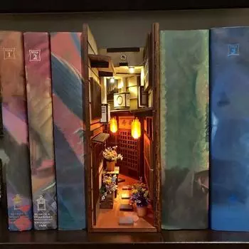 Вставка для книжной полки Художественная вставка для библиотеки со светодиодной подсветкой Деревянные подставки для книг Украшение домашней полки A