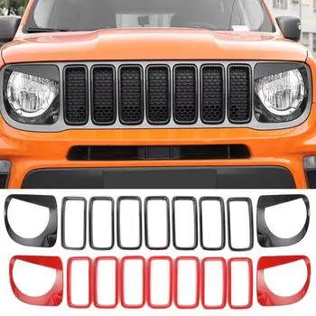 Вставка-накладка на переднюю решетку, кольцо для Jeep Renegade 2022 Racing Grills, защита фар, внешняя защита Black 9PCS