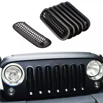 Вставки ABS передняя решетка сетчатая гоночная решетка комплект для Jeep Wrangler JK 2007-2017, не подходит Overland JK матовый черный