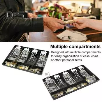 Вставной лоток для кассового аппарата с несколькими отделениями Ящик для хранения денег Прочная конструкция Дугообразный дизайн Несколько разделителей чёрный