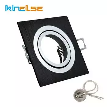 Встраиваемый квадратный светодиодный потолочный светильник, монтажная рамка, регулируемая, черный/серебристый GU10/MR16, держатель лампы, точечные светильники GU10